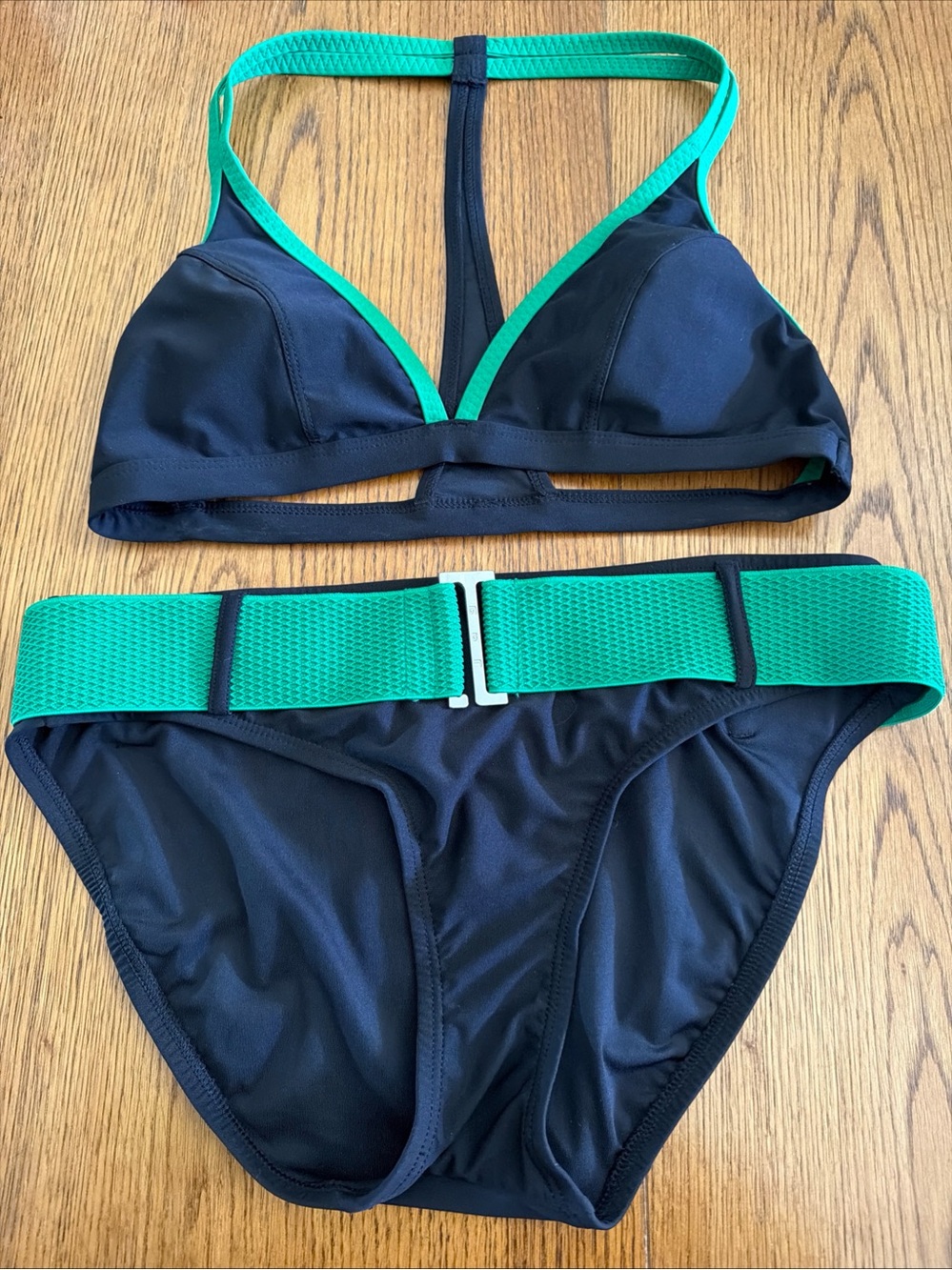 JAG Women's Black and Green Belted Bikini Set
